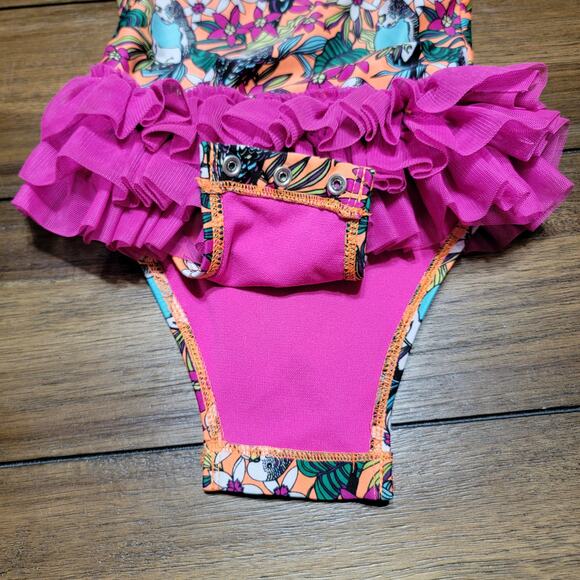 Cat & Jack Infant Orange & Pink Floral Parakeet Swimsuit w/ Tutu - Size 18m - Picture 3 of 6
